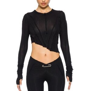 Sami Miro Vintage - Asymmetric Long Sleeve Tee in Black Rib